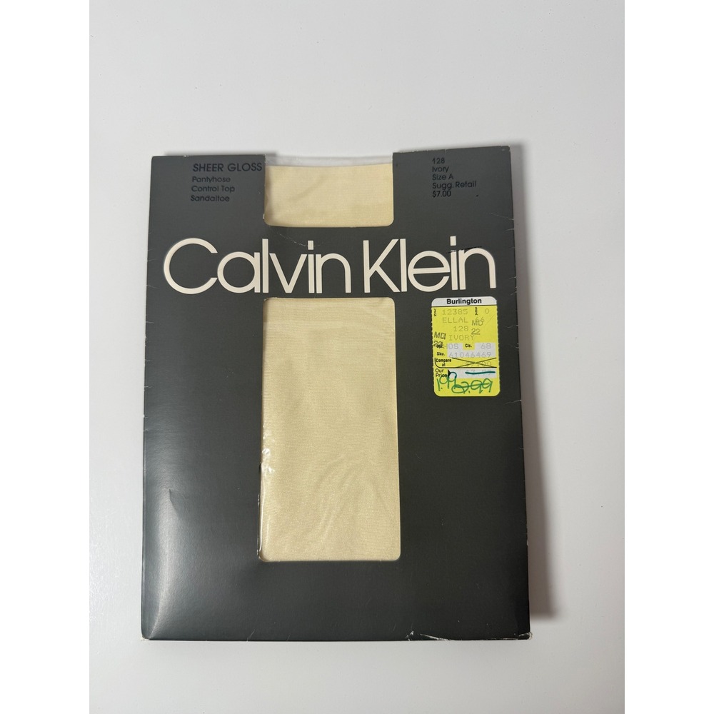 Calvin Klein Sheer Gloss Pantyhose Ivory Size A Vintage Control Top Sandaltoe